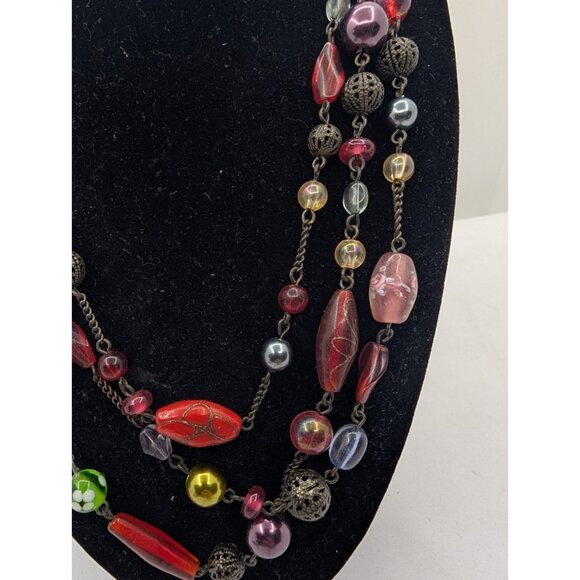 Avon Necklace Filigree metal acrylic braded Glass Lampwork beads layered 17" - Picture 15 of 16